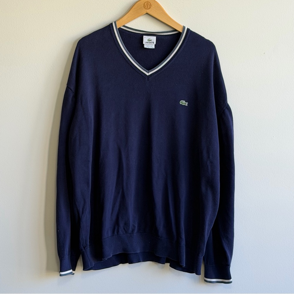 Lacoste Men's Dark Blue V-Neck Sweater size 8
